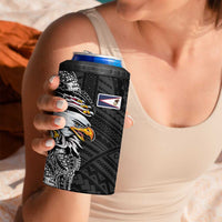 American Samoa Flag Day 4 in 1 Can Cooler Tumbler Tribal Tattoo with Eagle Black LT03 - Polynesian Pride