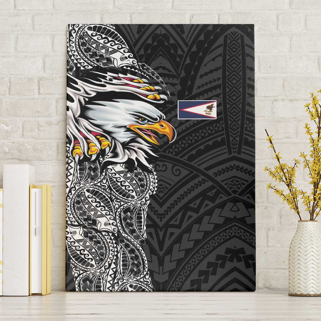 American Samoa Flag Day Canvas Wall Art Tribal Tattoo with Eagle Black LT03 Without Frame Black - Polynesian Pride