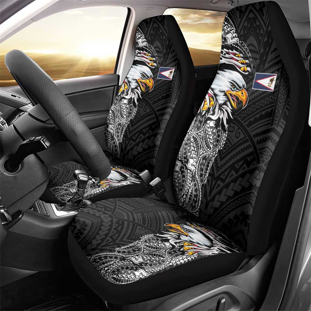 American Samoa Flag Day Car Seat Cover Tribal Tattoo with Eagle Black LT03 - Polynesian Pride