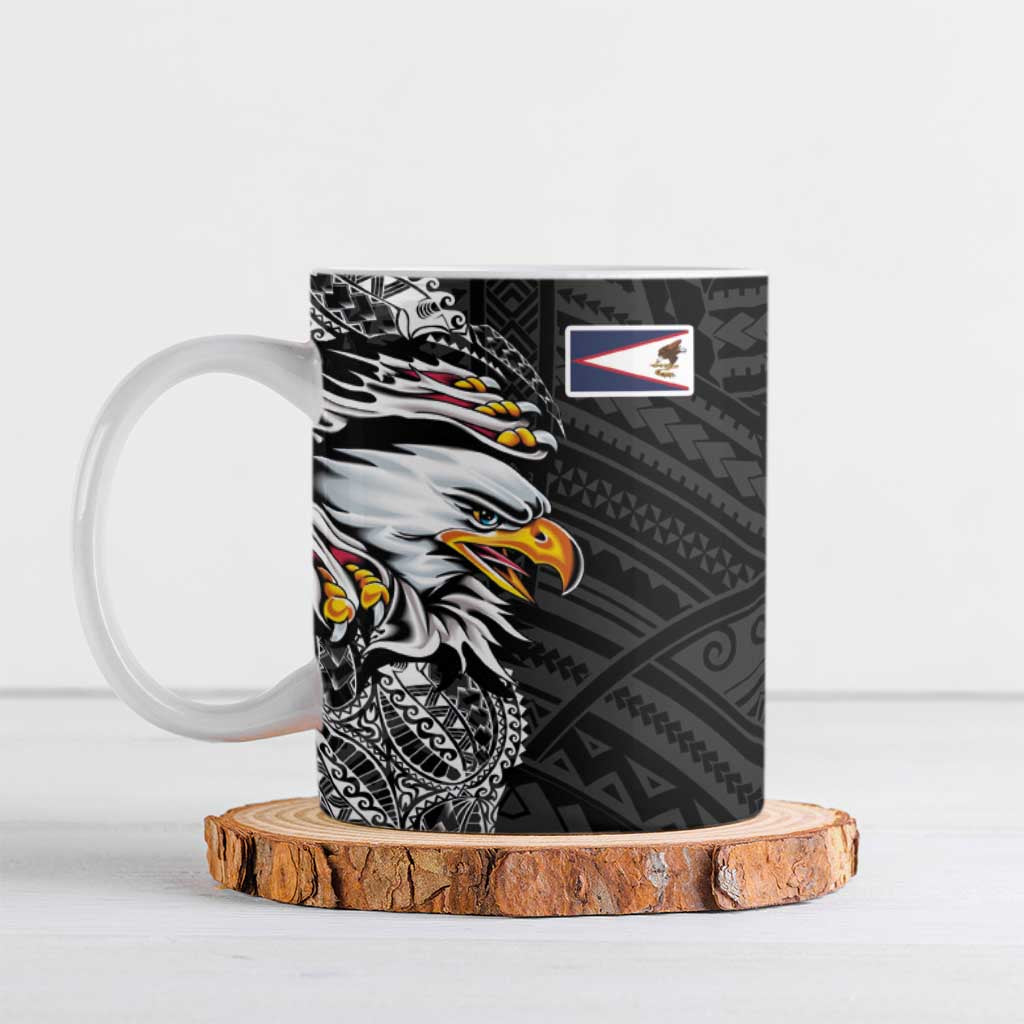 American Samoa Flag Day Ceramic Mug Tribal Tattoo with Eagle Black