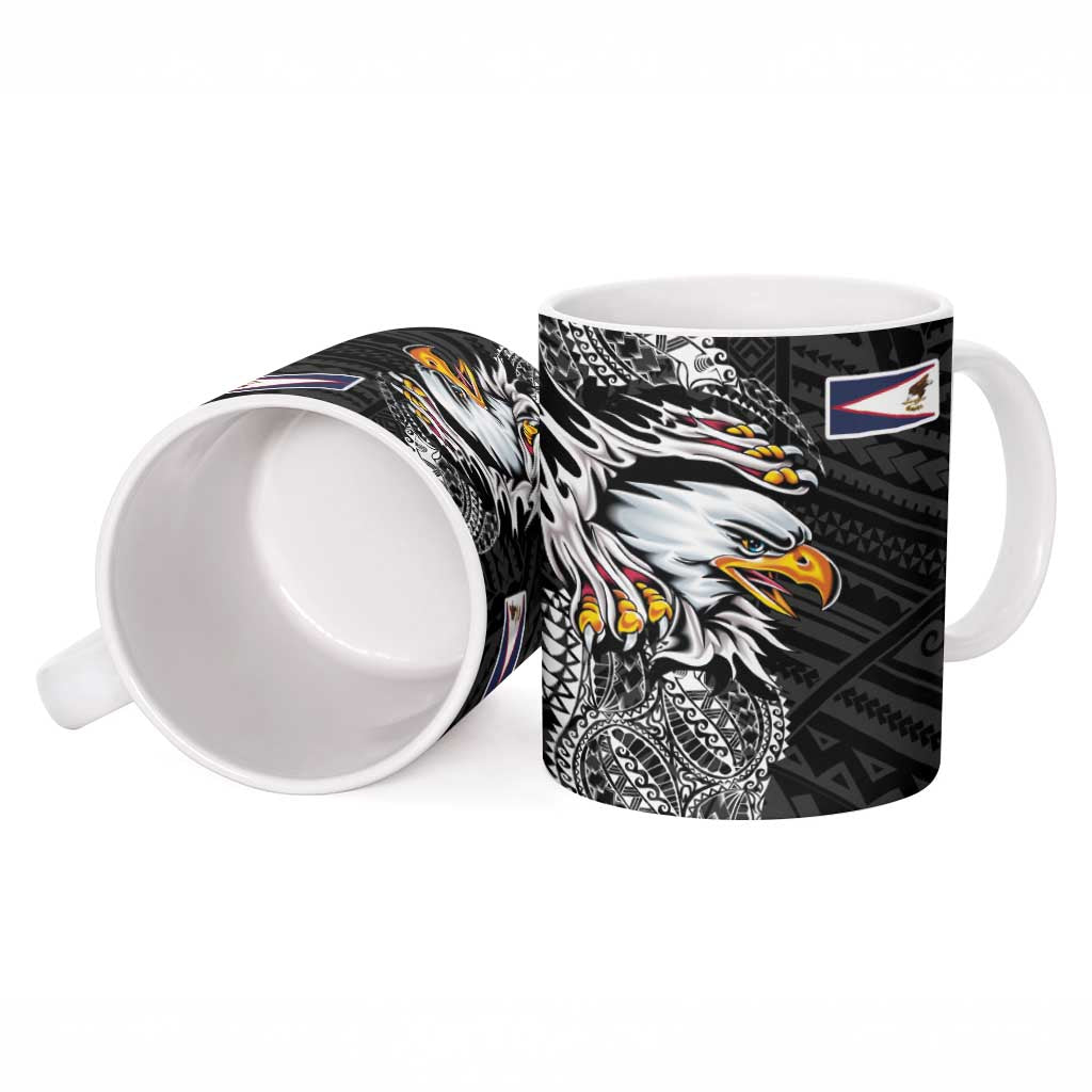 American Samoa Flag Day Ceramic Mug Tribal Tattoo with Eagle Black