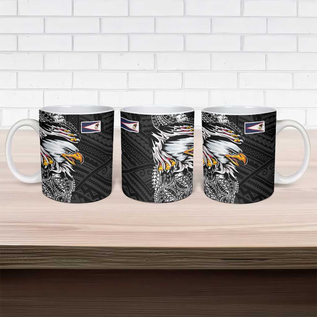 American Samoa Flag Day Ceramic Mug Tribal Tattoo with Eagle Black