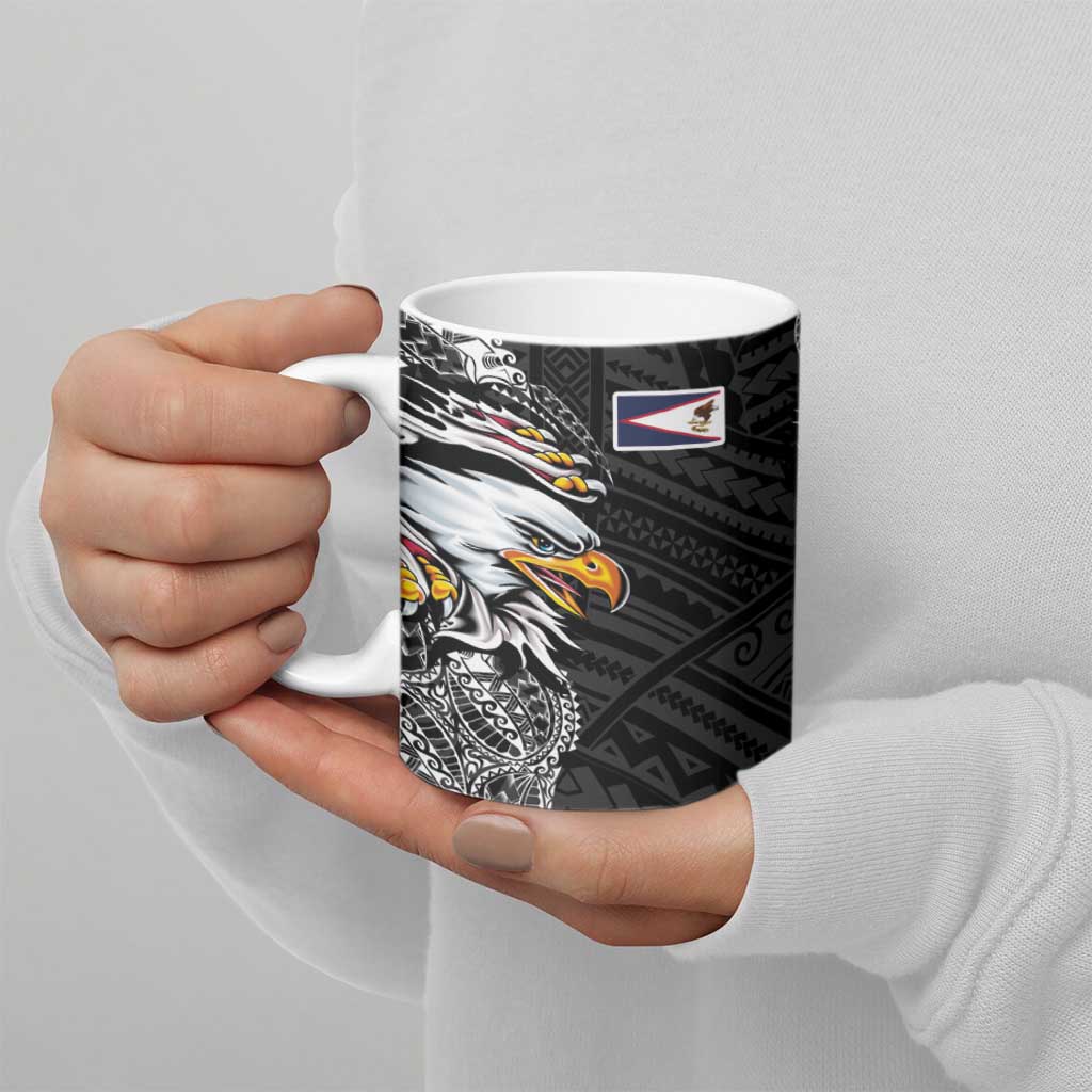 American Samoa Flag Day Ceramic Mug Tribal Tattoo with Eagle Black