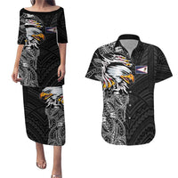 American Samoa Flag Day Couples Matching Puletasi and Hawaiian Shirt Tribal Tattoo with Eagle Black LT03 Black - Polynesian Pride