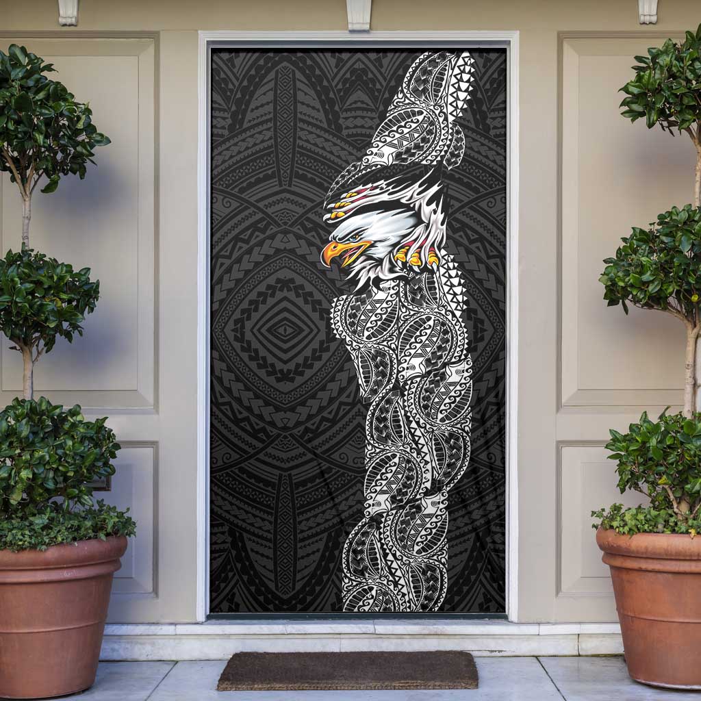 American Samoa Flag Day Door Cover Tribal Tattoo with Eagle Black LT03 Black - Polynesian Pride