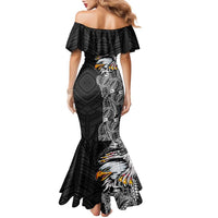 American Samoa Flag Day Family Matching Mermaid Dress and Hawaiian Shirt Tribal Tattoo with Eagle Black