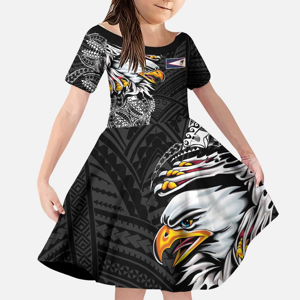American Samoa Flag Day Family Matching Tank Maxi Dress and Hawaiian Shirt Tribal Tattoo with Eagle Black