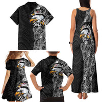 American Samoa Flag Day Family Matching Tank Maxi Dress and Hawaiian Shirt Tribal Tattoo with Eagle Black