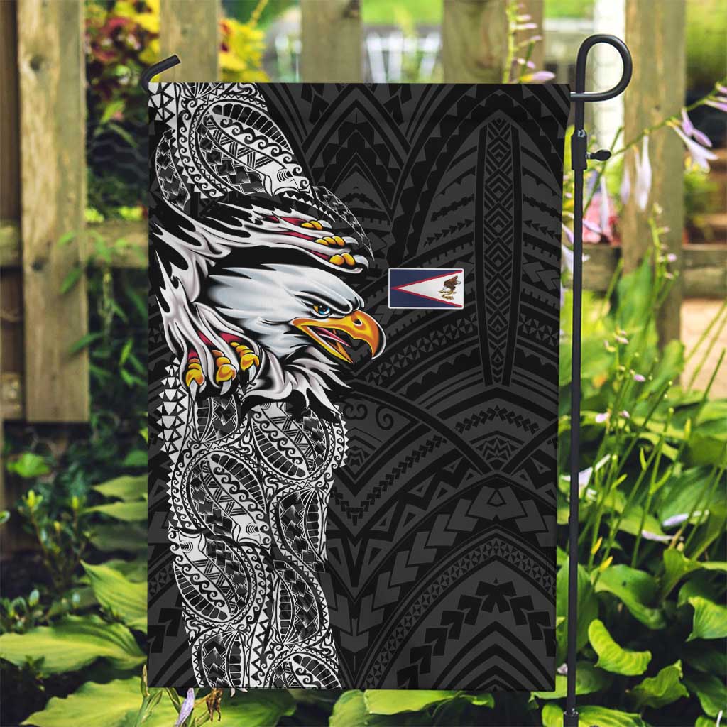 American Samoa Flag Day Garden Flag Tribal Tattoo with Eagle Black LT03 Garden Flag Black - Polynesian Pride
