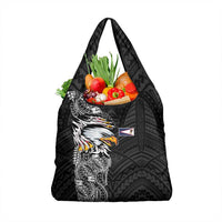 American Samoa Flag Day Grocery Bag Tribal Tattoo with Eagle Black