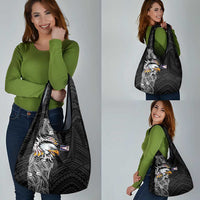 American Samoa Flag Day Grocery Bag Tribal Tattoo with Eagle Black