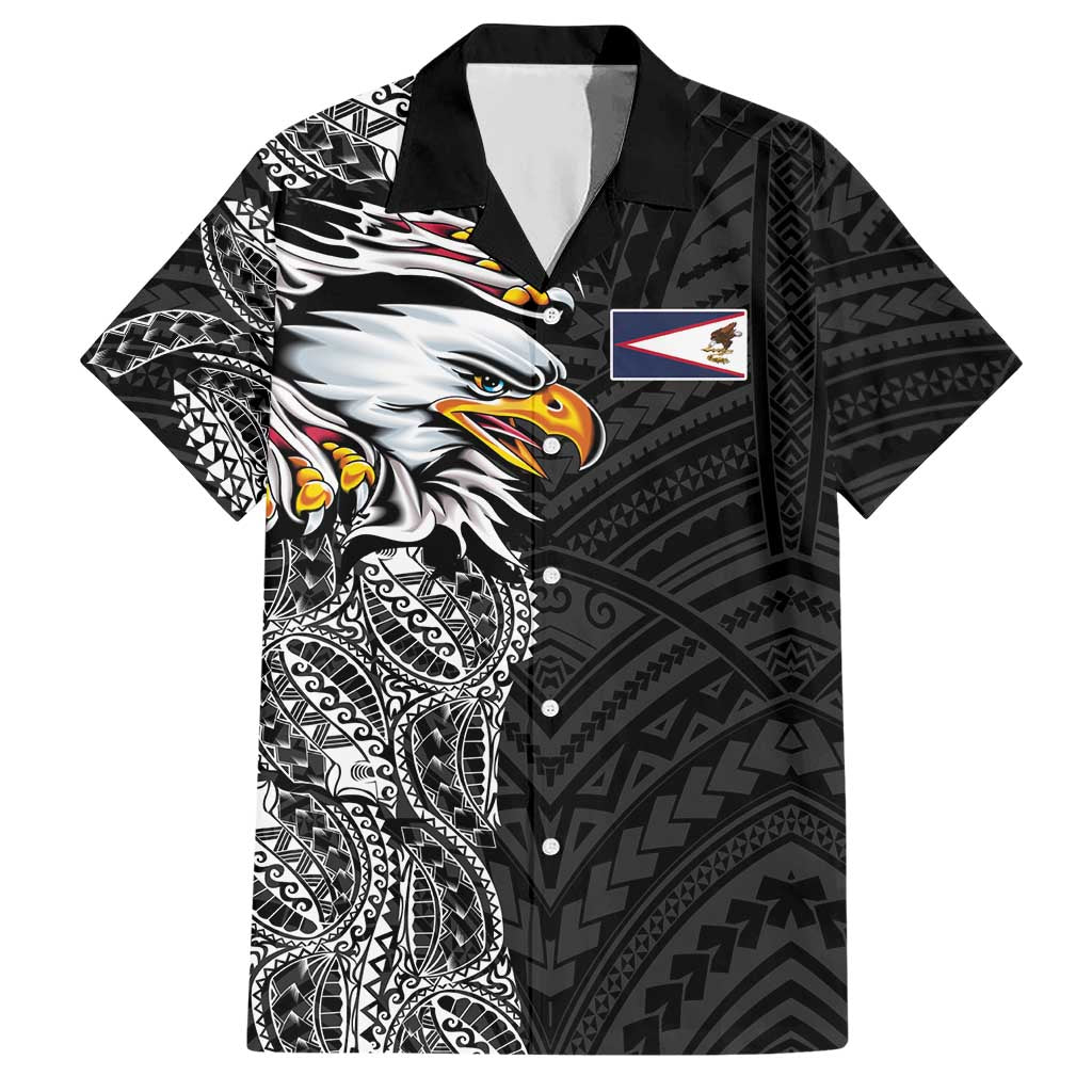American Samoa Flag Day Hawaiian Shirt Tribal Tattoo with Eagle Black LT03 Black - Polynesian Pride