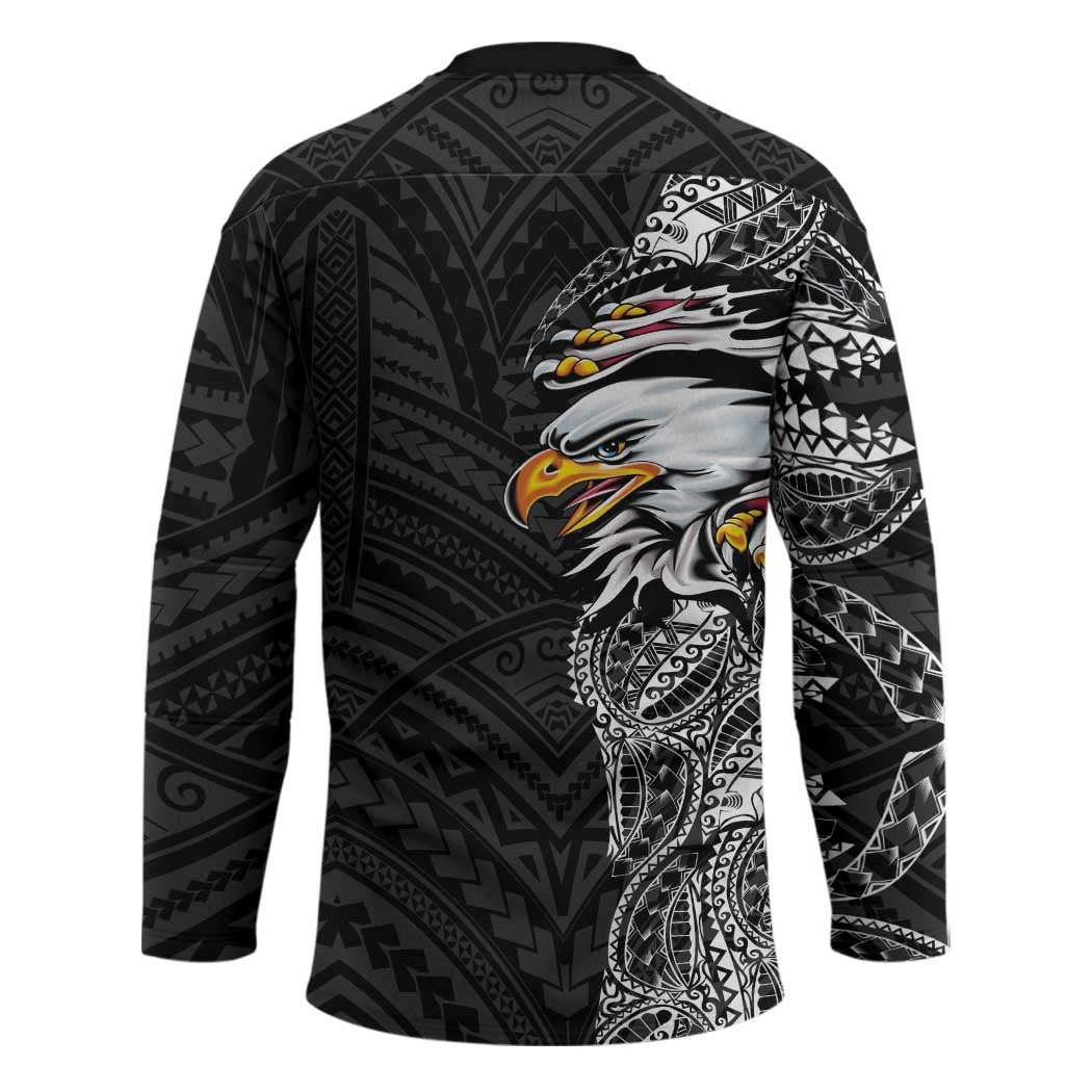 American Samoa Flag Day Hockey Jersey Tribal Tattoo with Eagle Black LT03 - Polynesian Pride