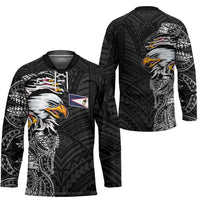 American Samoa Flag Day Hockey Jersey Tribal Tattoo with Eagle Black LT03 - Polynesian Pride
