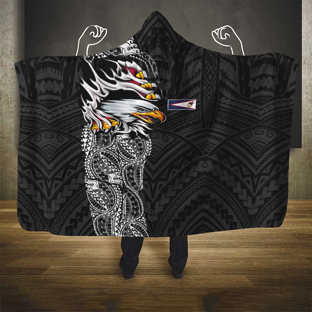 American Samoa Flag Day Hooded Blanket Tribal Tattoo with Eagle Black LT03 - Polynesian Pride