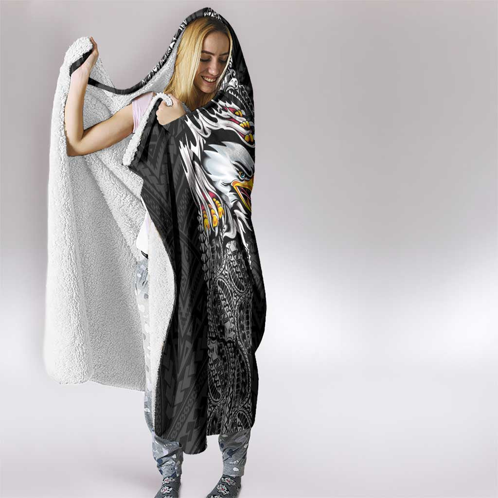 American Samoa Flag Day Hooded Blanket Tribal Tattoo with Eagle Black LT03 - Polynesian Pride