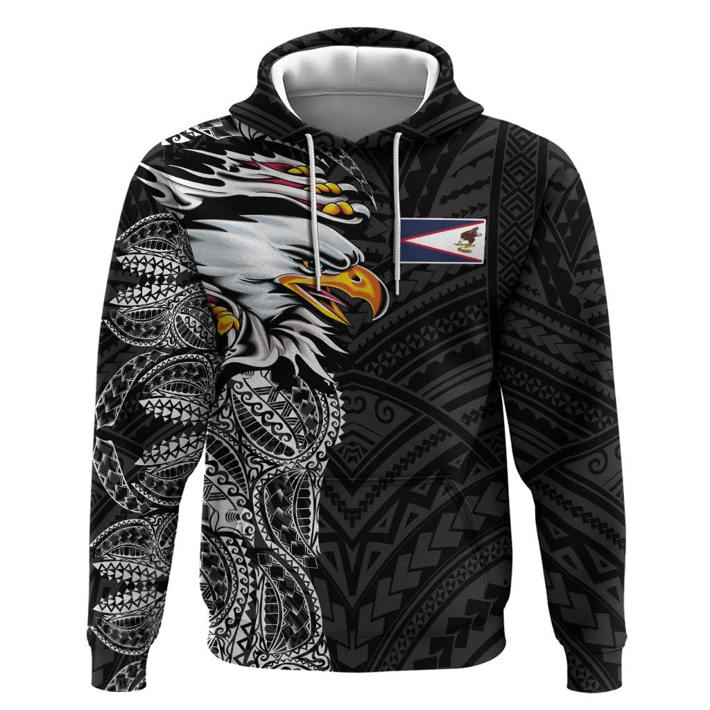 American Samoa Flag Day Hoodie Tribal Tattoo with Eagle Black LT03 Pullover Hoodie Black - Polynesian Pride