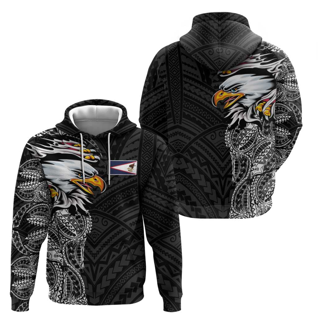 American Samoa Flag Day Hoodie Tribal Tattoo with Eagle Black LT03 - Polynesian Pride