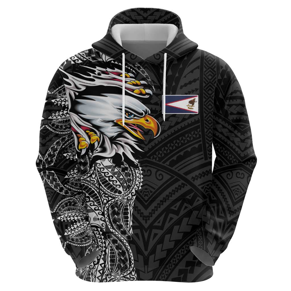 American Samoa Flag Day Hoodie Tribal Tattoo with Eagle Black LT03 - Polynesian Pride