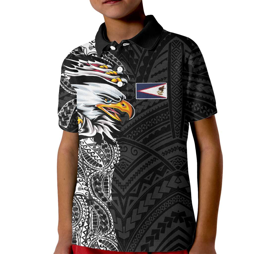American Samoa Flag Day Kid Polo Shirt Tribal Tattoo with Eagle Black LT03 Kid Black - Polynesian Pride