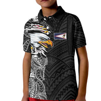 American Samoa Flag Day Kid Polo Shirt Tribal Tattoo with Eagle Black LT03 Kid Black - Polynesian Pride