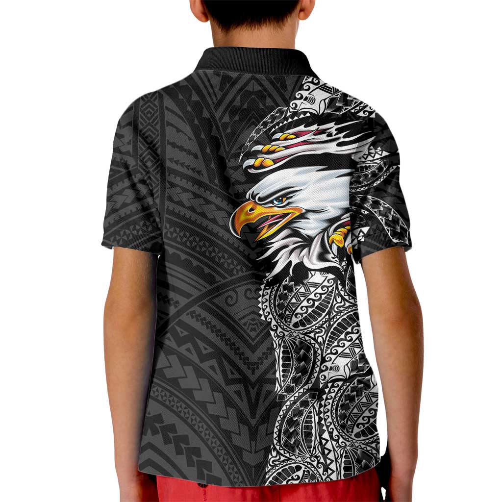 American Samoa Flag Day Kid Polo Shirt Tribal Tattoo with Eagle Black LT03 - Polynesian Pride