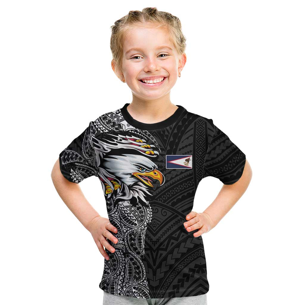 American Samoa Flag Day Kid T Shirt Tribal Tattoo with Eagle Black