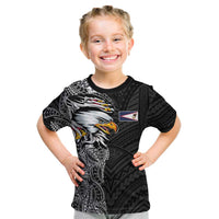 American Samoa Flag Day Kid T Shirt Tribal Tattoo with Eagle Black