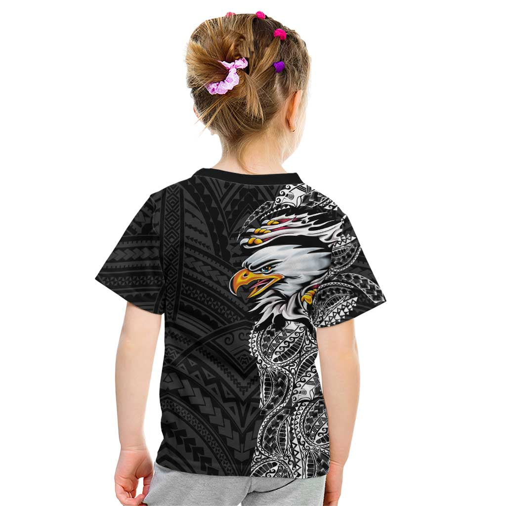 American Samoa Flag Day Kid T Shirt Tribal Tattoo with Eagle Black