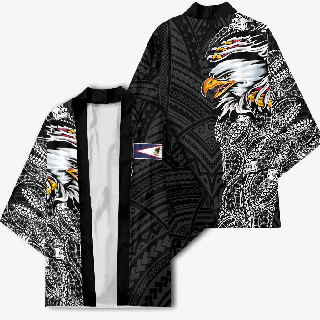 American Samoa Flag Day Kimono Tribal Tattoo with Eagle Black LT03 - Polynesian Pride