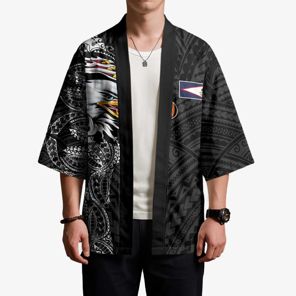 American Samoa Flag Day Kimono Tribal Tattoo with Eagle Black LT03 - Polynesian Pride