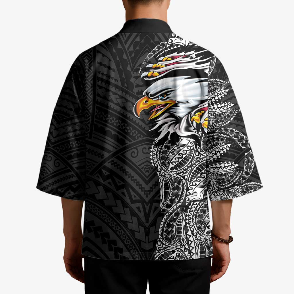 American Samoa Flag Day Kimono Tribal Tattoo with Eagle Black LT03 - Polynesian Pride