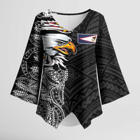 American Samoa Flag Day Kimono Sleeve Blouse Tribal Tattoo with Eagle Black LT03 Female Black - Polynesian Pride