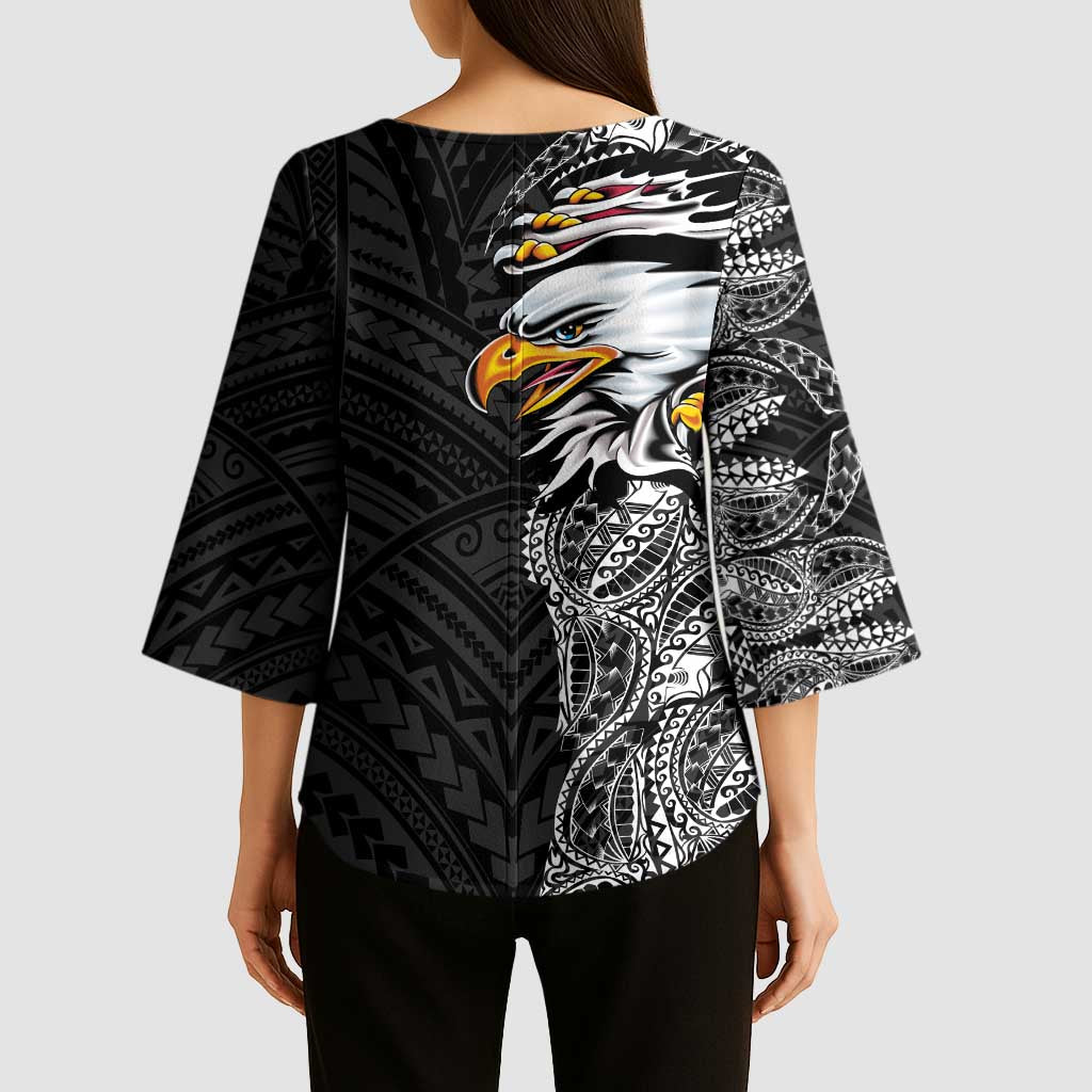 American Samoa Flag Day Kimono Sleeve Blouse Tribal Tattoo with Eagle Black LT03 - Polynesian Pride