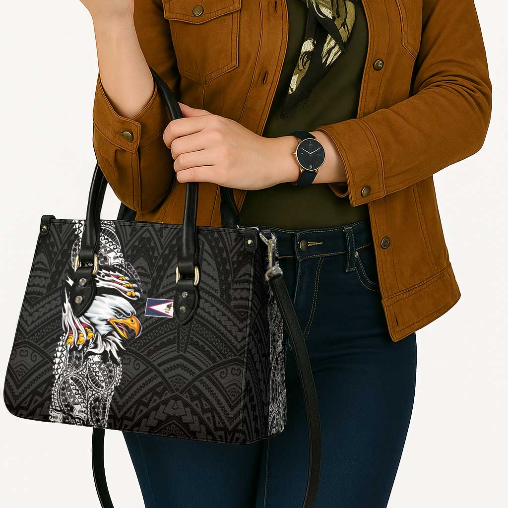 American Samoa Flag Day Leather Bag Tribal Tattoo with Eagle Black LT03 - Polynesian Pride