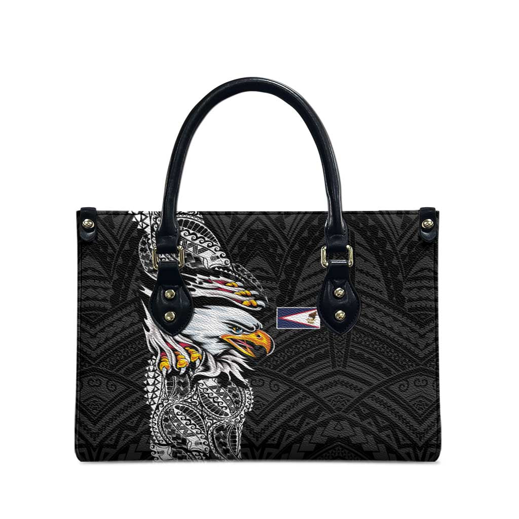 American Samoa Flag Day Leather Bag Tribal Tattoo with Eagle Black LT03 - Polynesian Pride
