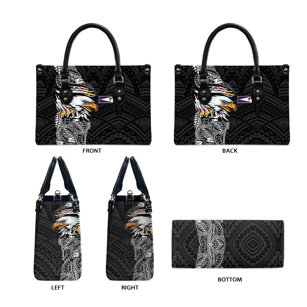 American Samoa Flag Day Leather Bag Tribal Tattoo with Eagle Black LT03 - Polynesian Pride