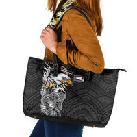 American Samoa Flag Day Leather Tote Bag Tribal Tattoo with Eagle Black LT03 Black - Polynesian Pride