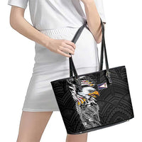 American Samoa Flag Day Leather Tote Bag Tribal Tattoo with Eagle Black LT03 - Polynesian Pride