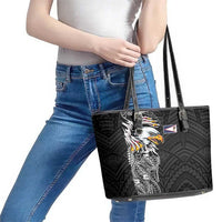American Samoa Flag Day Leather Tote Bag Tribal Tattoo with Eagle Black LT03 - Polynesian Pride