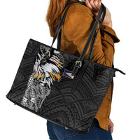 American Samoa Flag Day Leather Tote Bag Tribal Tattoo with Eagle Black LT03 - Polynesian Pride