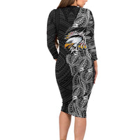 American Samoa Flag Day Long Sleeve Bodycon Dress Tribal Tattoo with Eagle Black LT03 - Polynesian Pride