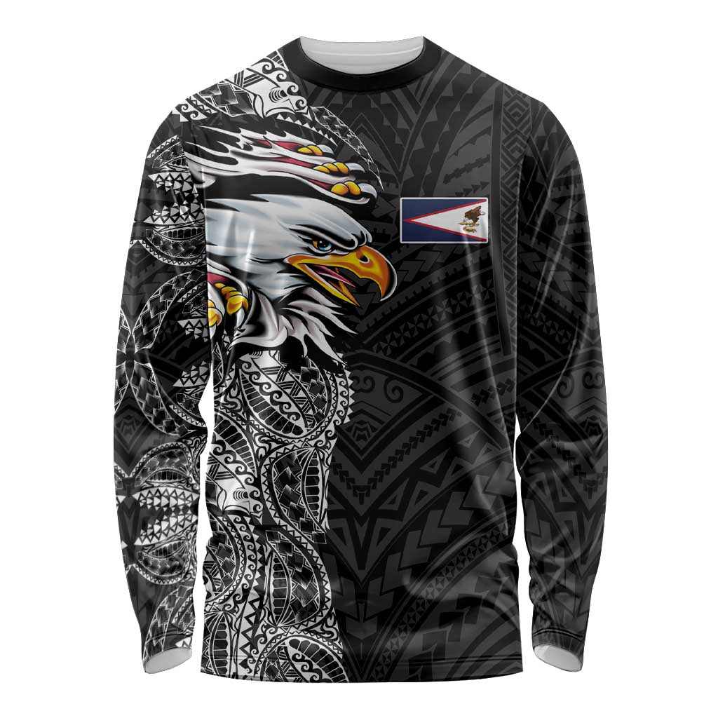 American Samoa Flag Day Long Sleeve Shirt Tribal Tattoo with Eagle Black LT03 Unisex Black - Polynesian Pride