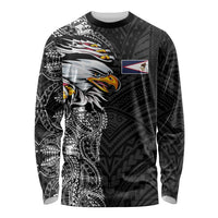 American Samoa Flag Day Long Sleeve Shirt Tribal Tattoo with Eagle Black LT03 Unisex Black - Polynesian Pride