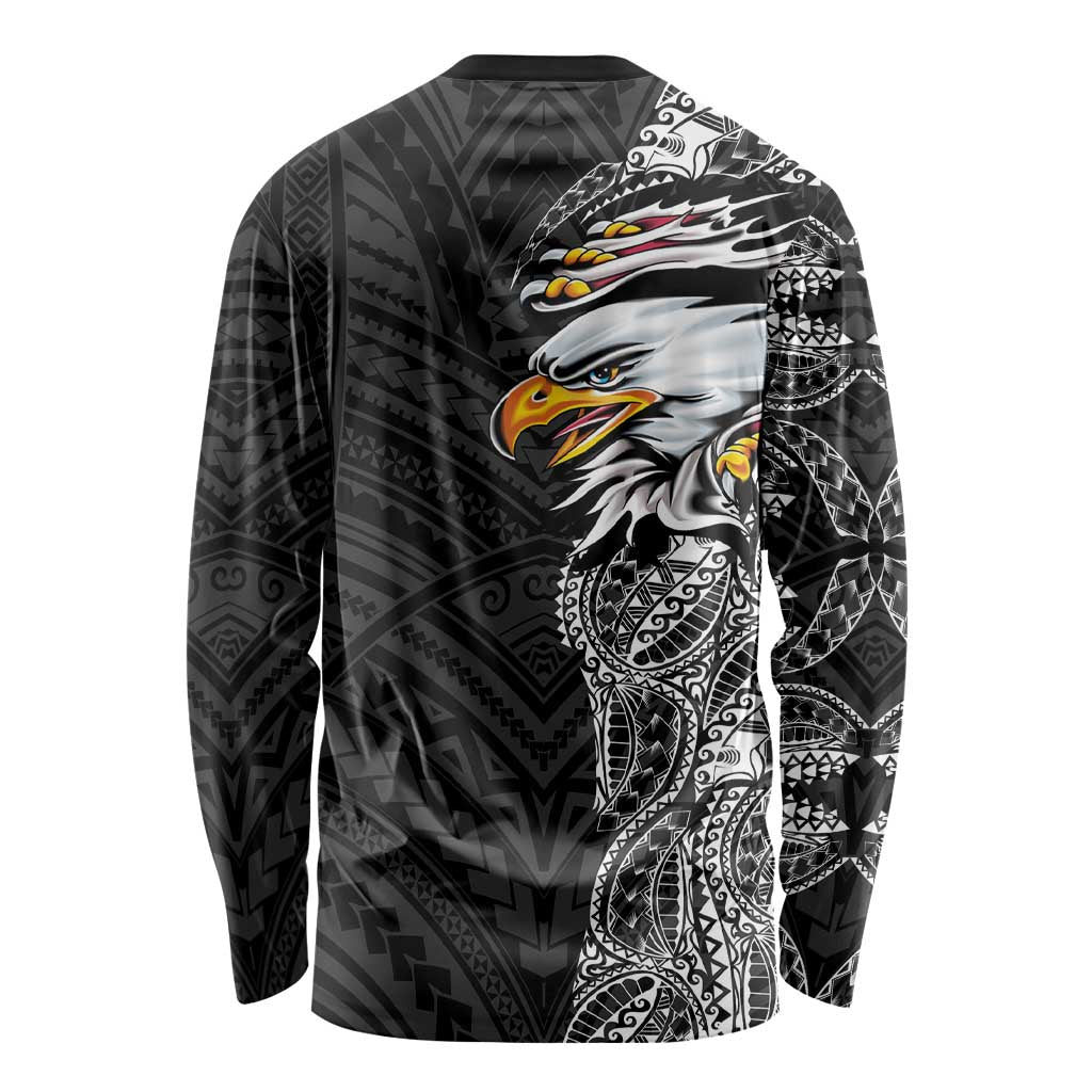 American Samoa Flag Day Long Sleeve Shirt Tribal Tattoo with Eagle Black LT03 - Polynesian Pride