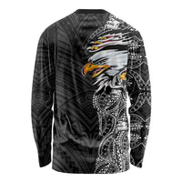 American Samoa Flag Day Long Sleeve Shirt Tribal Tattoo with Eagle Black LT03 - Polynesian Pride