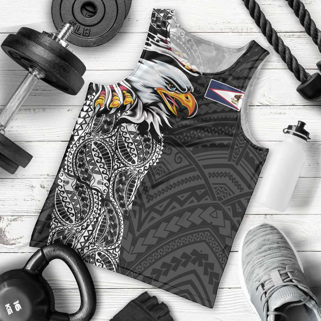 American Samoa Flag Day Men Tank Top Tribal Tattoo with Eagle Black LT03 - Polynesian Pride