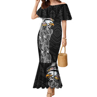 American Samoa Flag Day Mermaid Dress Tribal Tattoo with Eagle Black LT03 Women Black - Polynesian Pride