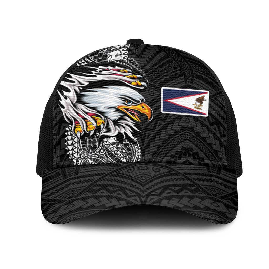 American Samoa Flag Day Mesh Trucker Cap Tribal Tattoo with Eagle Black LT03 One Size Black Black - Polynesian Pride