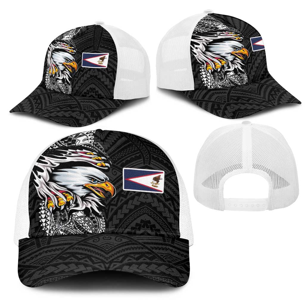 American Samoa Flag Day Mesh Trucker Cap Tribal Tattoo with Eagle Black LT03 - Polynesian Pride